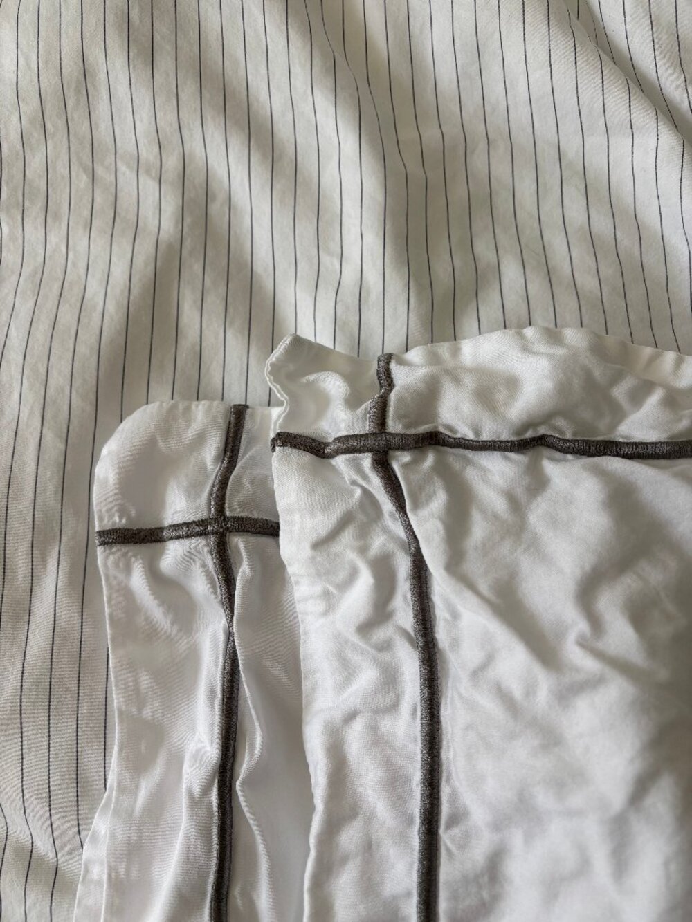Boll and Branch embroidered shams - stone